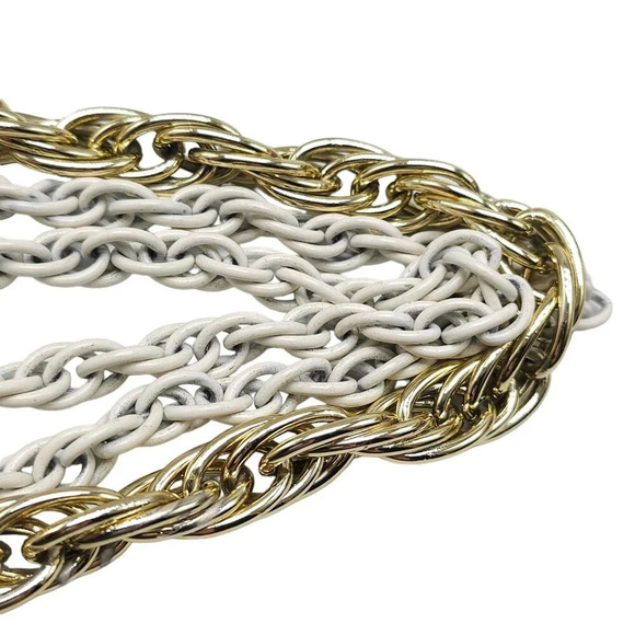 White Enamel Gold Tone Multi-Strand Bib Chunky Chain Necklace Vintage - Picture 6 of 9